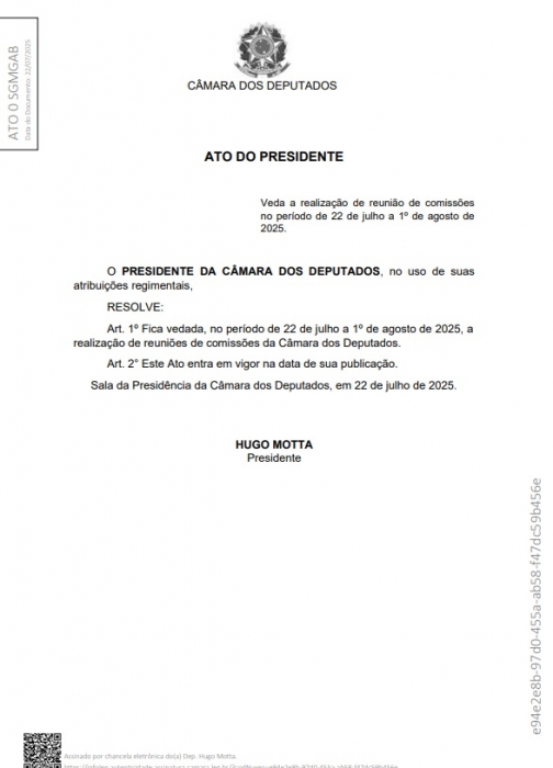 Hugo Motta suspende comissões da Câmara onde seriam realizadas reuniões em apoio a Bolsonaro