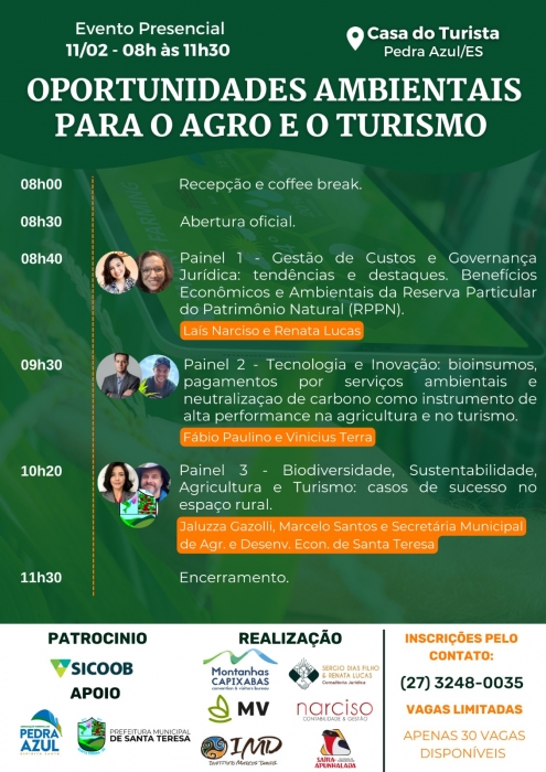 O Montanhas Capixabas C&VB promove evento Oportunidades Ambientais para o Agro e o Turismo